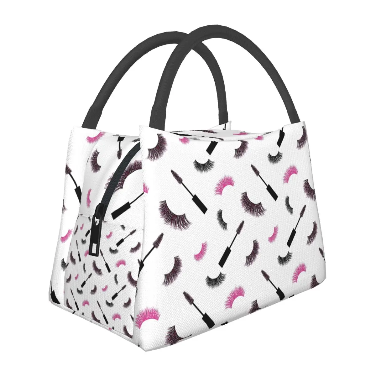 

Lashes And Mascara With Pink Glitter Pattern Insulated Lunch Bag for Women Bento Storage Food Boxes Container Thermal Lunch Box