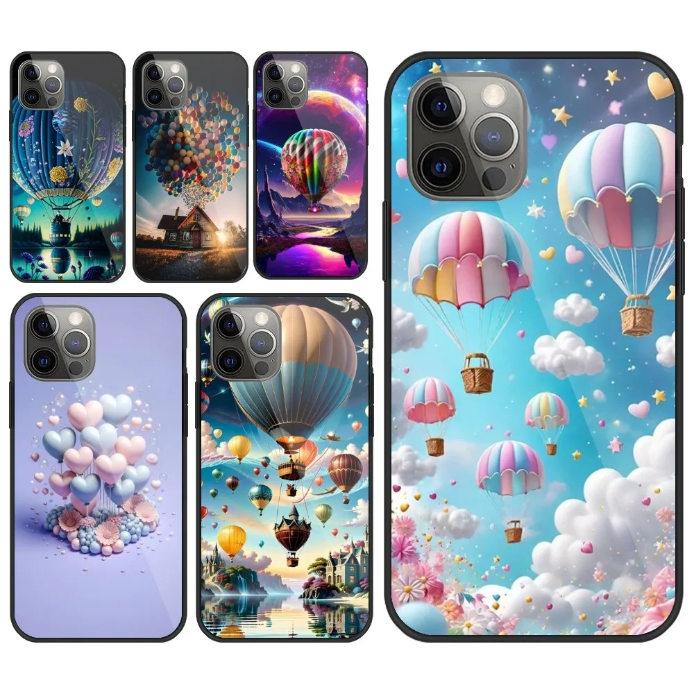 Hot Air Balloon Mobile Cell Phone Case for iPhone 15 14 13 12 11 XS X 8 7 6 Plus Mini Pro Max SE 2022 PC Glass Cover Funda