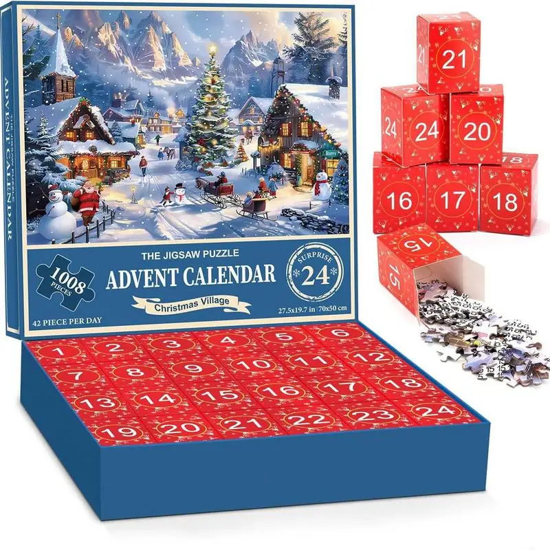 2024 Christmas Snowfall Puzzle Advent Calendar 1008 Pcs Jigsaw Puzzles 24 Days Christmas Countdown Calendar Gift for Kids Adults