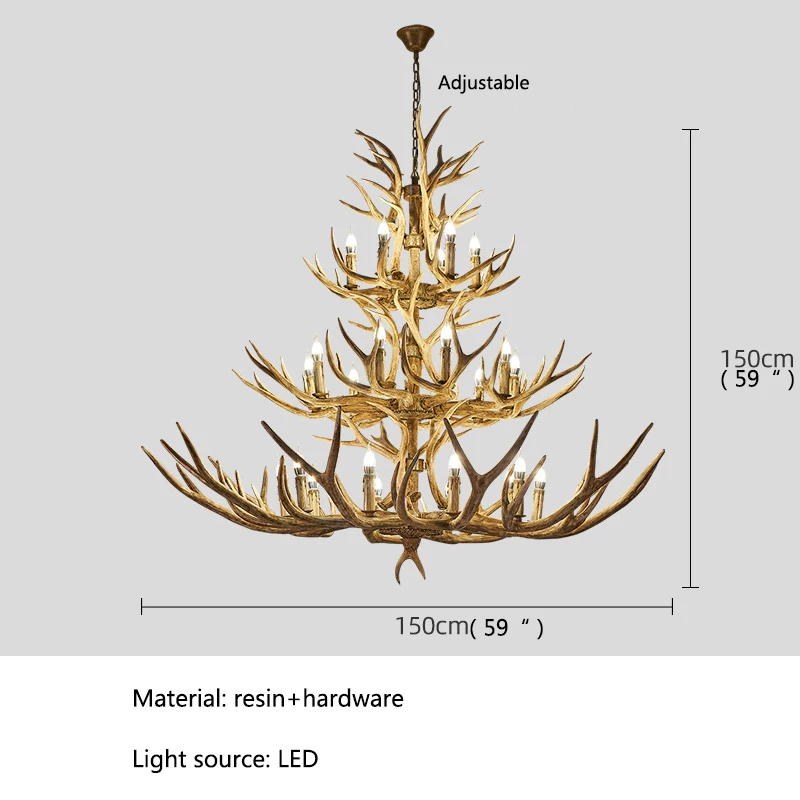 TEMAR-Antler LED Luzes Pingente, Lustre Criativo para Sala de Estar e Jantar, Decoração Moderna