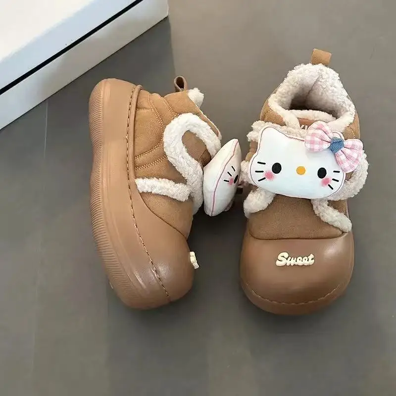 

r‌eal pictures 2025 new autumn winter hello kitty cartoon beige black khaki girls women's lovely warm Casual cotton Shoes Flats