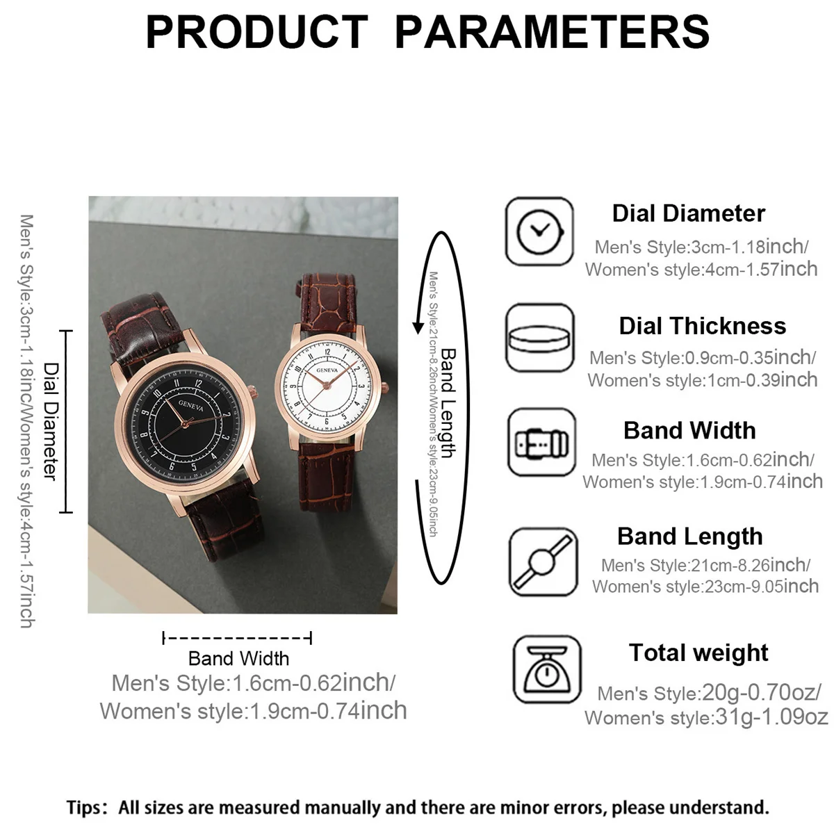 2PCS Fashion Couple Set Watches Luxury Men Women Business Casual Leather Quartz Watch Simple Brown Wristwatch