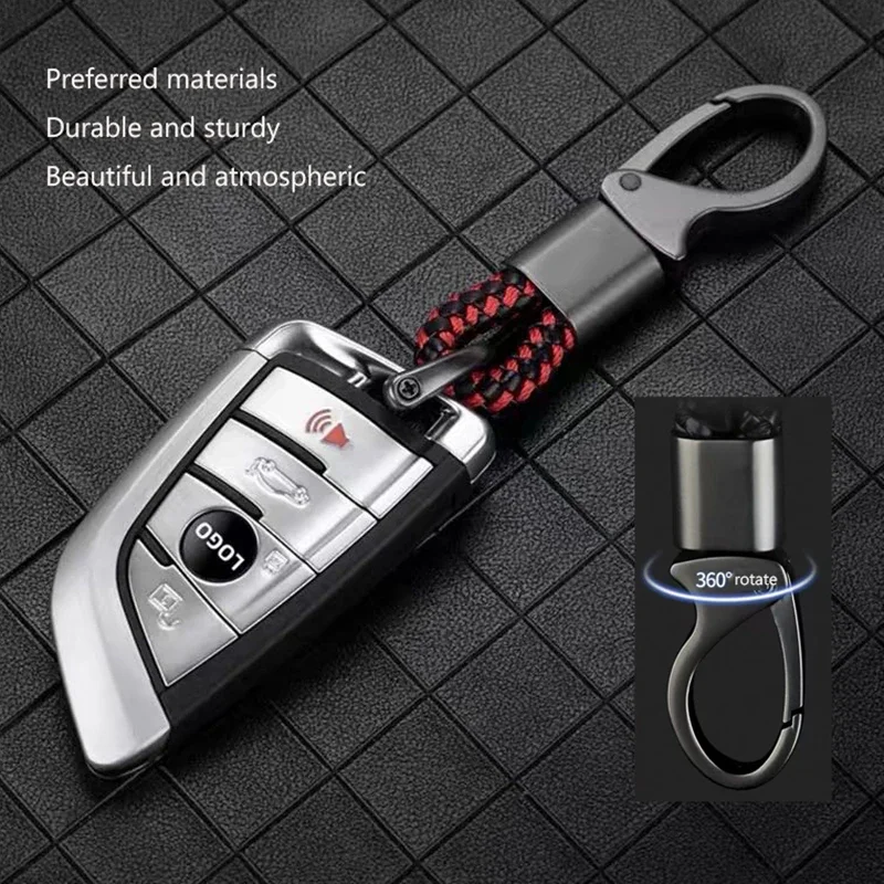 Metall-Schlüsselanhänger mit drehbarem gewebtem Seil, Moto-Schlüsselanhänger, Auto-Leder-Schlüsselanhänger, Mikrofaser-Kettenzubehör