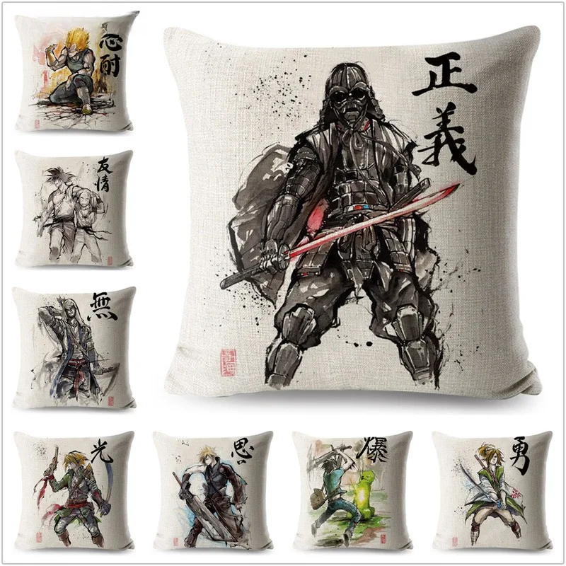 Double-sided Printed Watercolor Star Wars Darth Vader Linen Square Soft Pillowcase 45 X 45cm Home Bedroom Decoration Pillowcase.