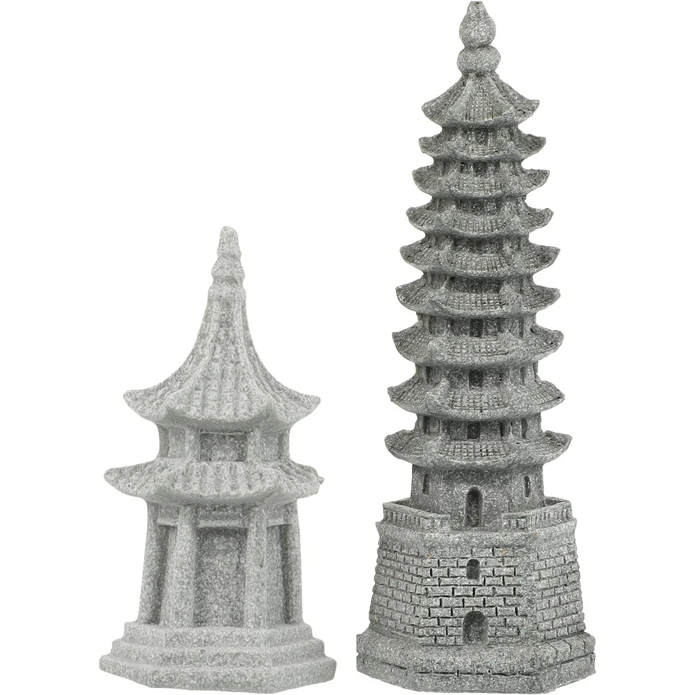

2pcs Mini Pagoda Figurines Simulation Stone Garden Decor Bonsai Ornament Landscape Pavilion Home Outdoor Decoration