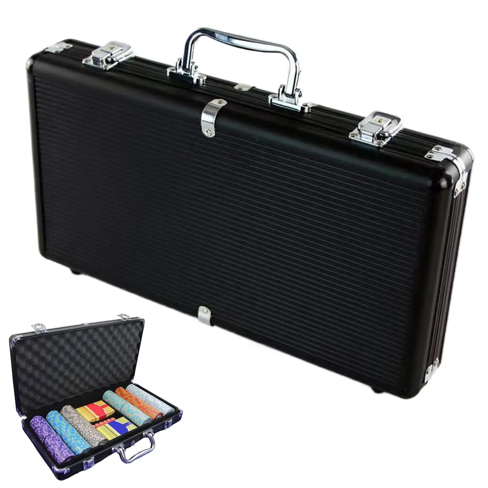 Estuche para fichas de póquer con capacidad para 300 piezas, estuche de transporte para fichas de póquer de aleación de aluminio duro negro mate para entretenimiento familiar, amantes y amigos