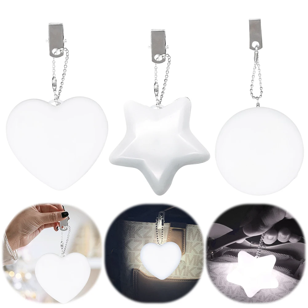 1/2/3pcs LED Handbag Light Bag Lamp Heart Round Star Shaped Touch Activated Purse Night Light with Keychain Gifts for Women Girl