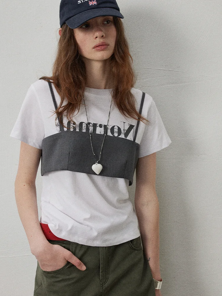 

Женская хлопковая футболка Lofi: новая летняя свободная повседневная модель с коротким рукавом, принтом-надписью, высоким качеством и удобным круглым вырезом