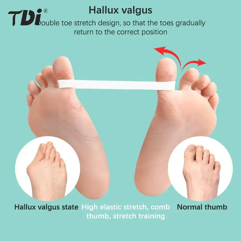 Pita tarik silikon sabuk latihan korektif kaki Hallux Valgus, alat perawatan kaki pita elastis ibu jari pemisah jari