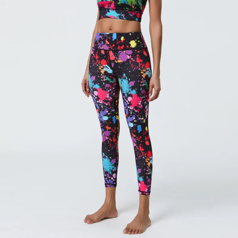 

Женские леггинсы для йоги с высокой талией, подтягивающие ягодицы, быстросохнущие тренировочные брюки европейского стандарта с принтом и эластичной стойкой в 4 направлениях для бега Barre HIIT