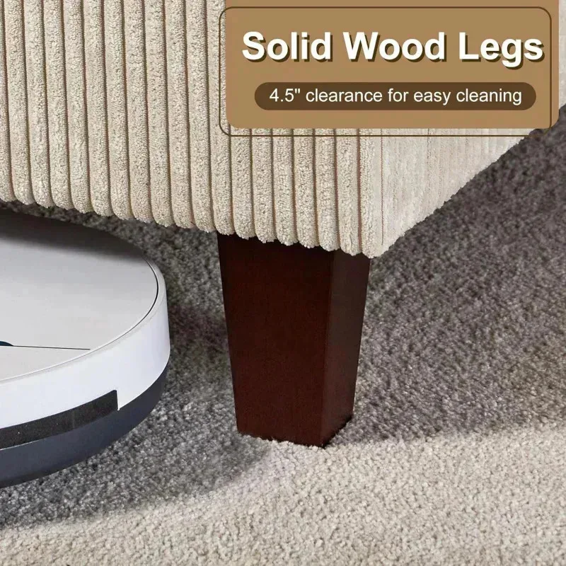 QAZ8-HOWE Rangka Tempat Tidur Platform Berlapis Ukuran Queen. Tempat Tidur Berlengan dengan Sandaran Kepala 50,8 inci. Kain Corduroy/Kaki Kayu Solid/Tidak Perlu Box Spring/N