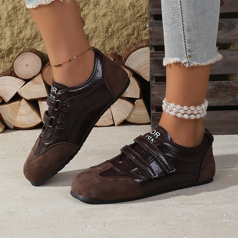 2025 Spring Autumn New Women's Flat Mary Jane Sneakers - Velcro Casual Korean Style Suede Leather Shoes Fashion Single Shoes