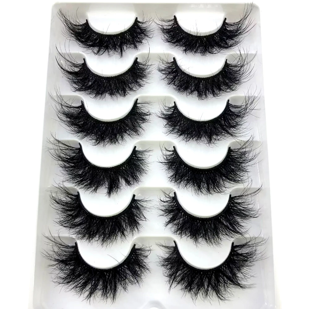 6 Pairs 23mm 3D Mink Lashes Bulk Russian Volume Fluffy Natural False Eyelashes Thick Dramatic Mink Eyelashes Wholesale maquiagem