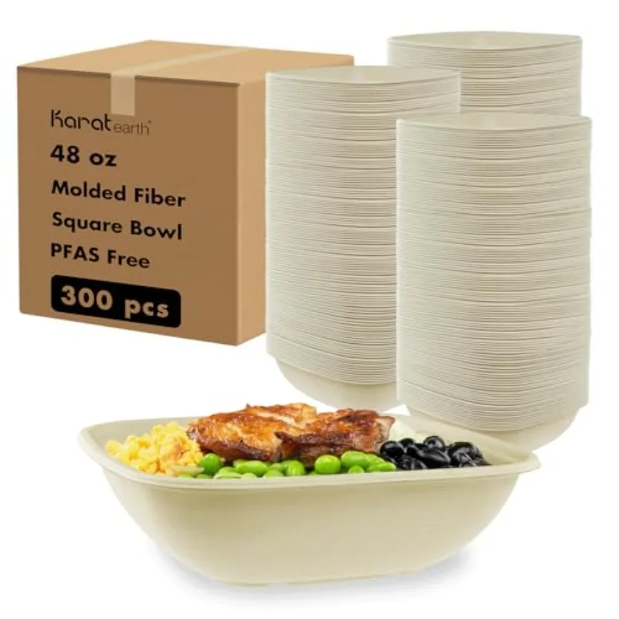 Disposable Paper Bowls - Heavy Duty Bowls for Hot Soup, Cereal, Salad, Pasta, Burrito, To Go Food Containers - Natural Bagasse