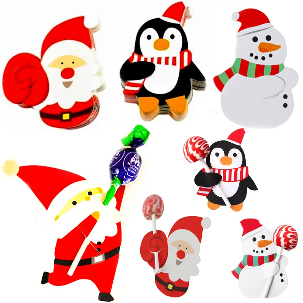 Navidad 25pcs Paper Card Lollipop Holders Modern Styles Birthday Loaf Candy Wraping Party Snowman Christmas Orment New Year Tool