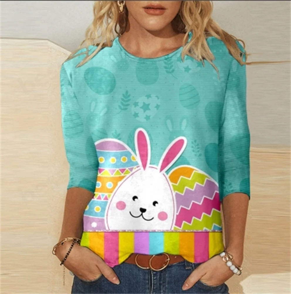 

Ladies spring and summer leisure cropped sleeve shirt printed round neck T-shirt