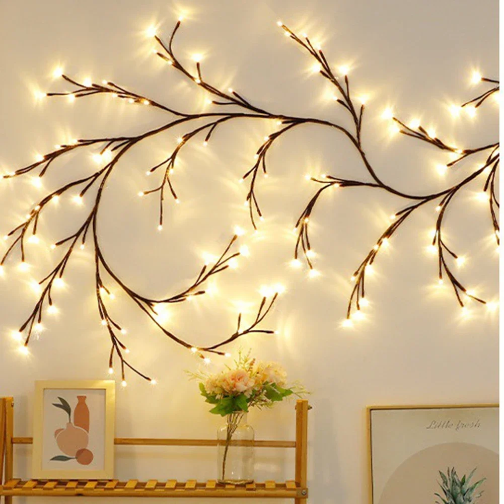 Luces LED de vid de PVC de alto brillo, Planta Artificial Flexible, rama de árbol, adorno de decoración del hogar para la pared de la habitación