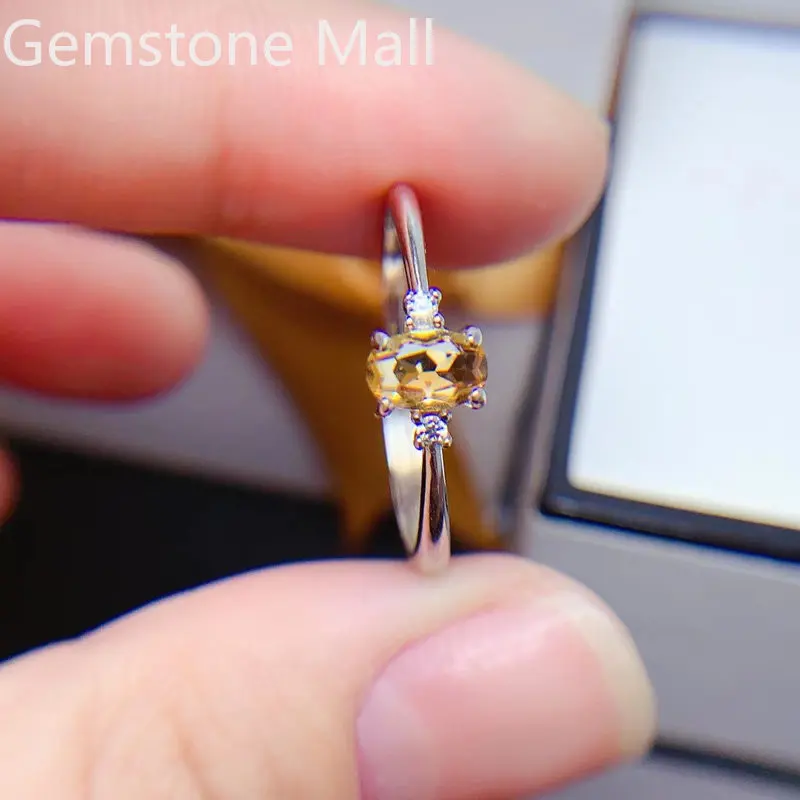 Hot Sale Citrine Silver Ring for Daily Wear 4mm * 6mm 0.5ct Natural Citrine Ring with  3 Layers 18K Gold Plating view 5