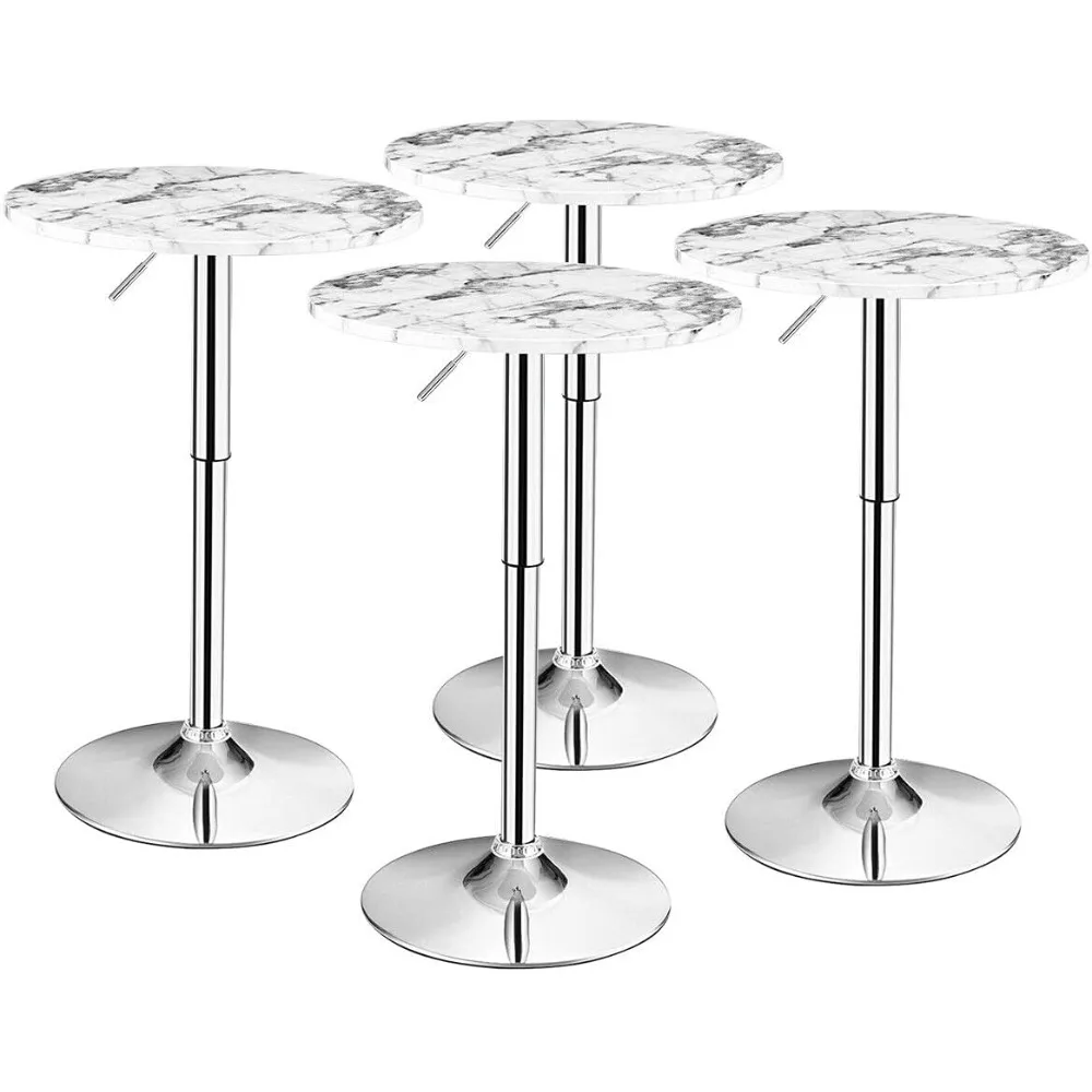 Round Pub Table Height Adjustable, 360° Swivel Cocktail Pub Table with Sliver Leg and Base for Home, Bar Table(4, White)