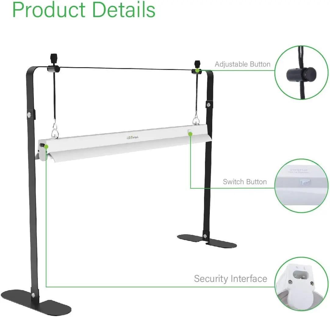Adjustable LED Grow Light for Indoor Plants, Seed Starting with Natural Spectrum, Iron Frame & On-Off Switch