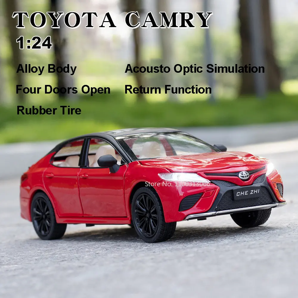 

1/24 Simulation Toyota Camry Alloy Car Model Die Cast Metal Toy Vehicles Model Sound And Light Pull Back Boy Toy Gift For Kids