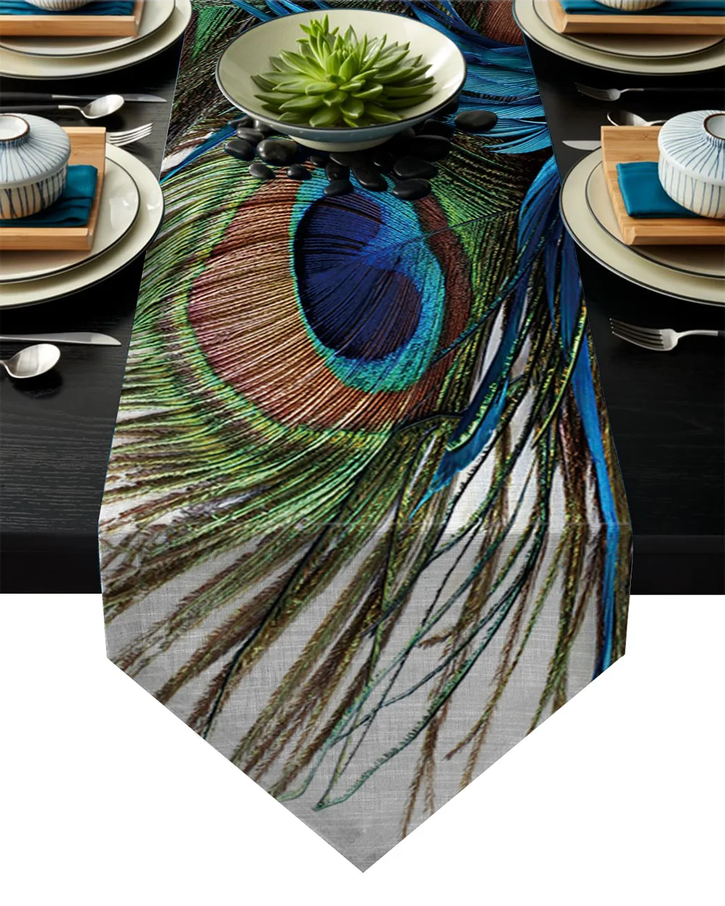 Peacock Feather Art Table Runners Christmas Table Decorations for Home Party Wedding Camino De Mesa Kitchen Accessories