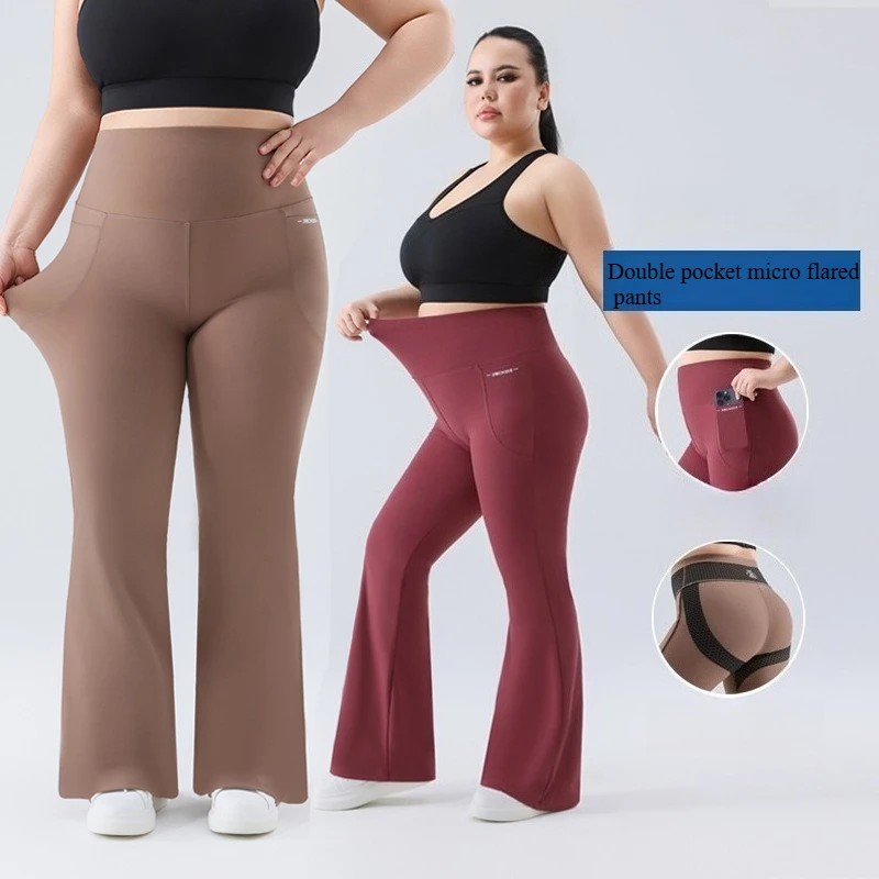 Pantaloni svasati da yoga taglie forti per donna Leggings con tasca su due lati senza cuciture Leggings da allenamento per palestra push up a vita alta