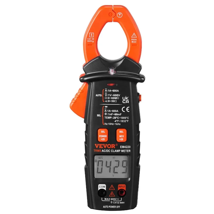 

Digital Clamp Meter T-RMS 6000 Counts 600A Clamp Multimeter Tester Measures Current Voltage Resistance Diodes Continuity Data