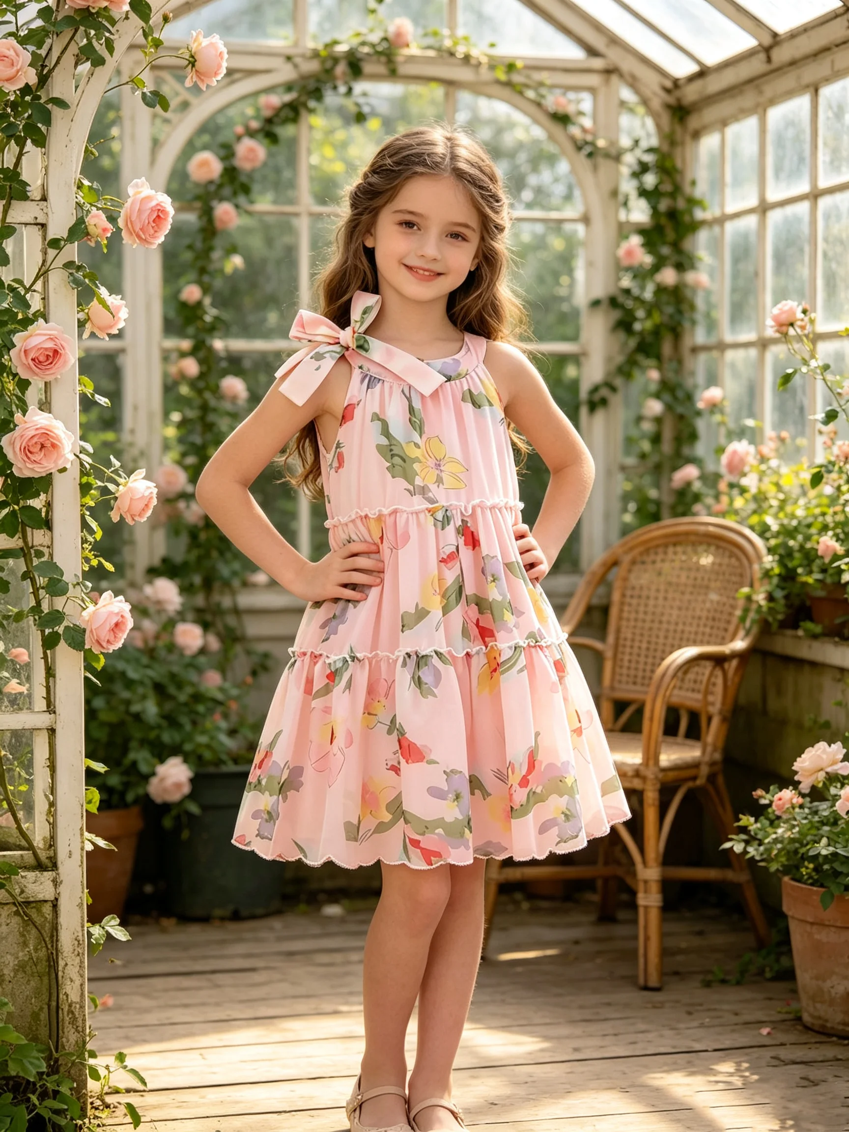 Girls round Neck Sleeveless Dress Flower Leaf Print Comfortable A-Line Skirt Casual Children's Clothing