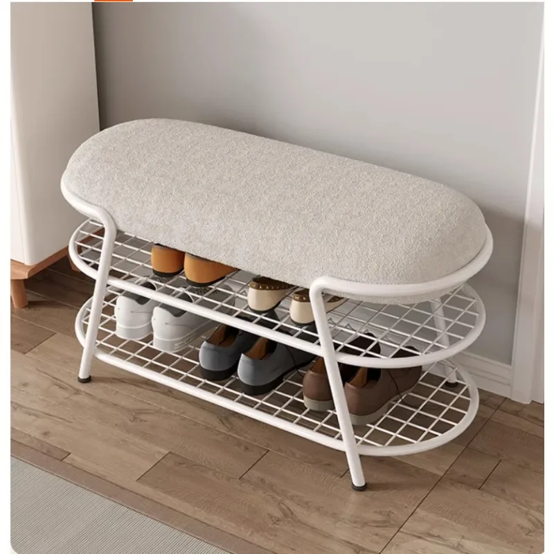 Simple Modern Shoe Organizer Multifunctional Shoe Cabinet High Elastic Cushion Hallway Bench Double Layer Structure Shoes Rack