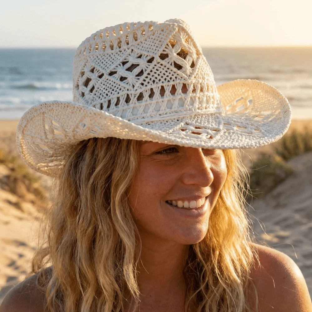 

New Hollow Out Bohemian Straw Hat Vintage Style Wide Brim Beach Hat Shell Decoration Foldable Sun Cowboy Hat Summer Season