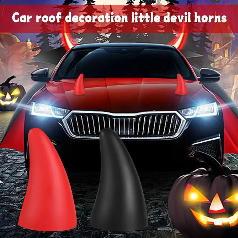 2 PCS 3D Devil Horn Car Roof Decoration Stereo Bumper Hood Stickers Car Helmet Sticker Decal For Halloween Ornament Bull Horn