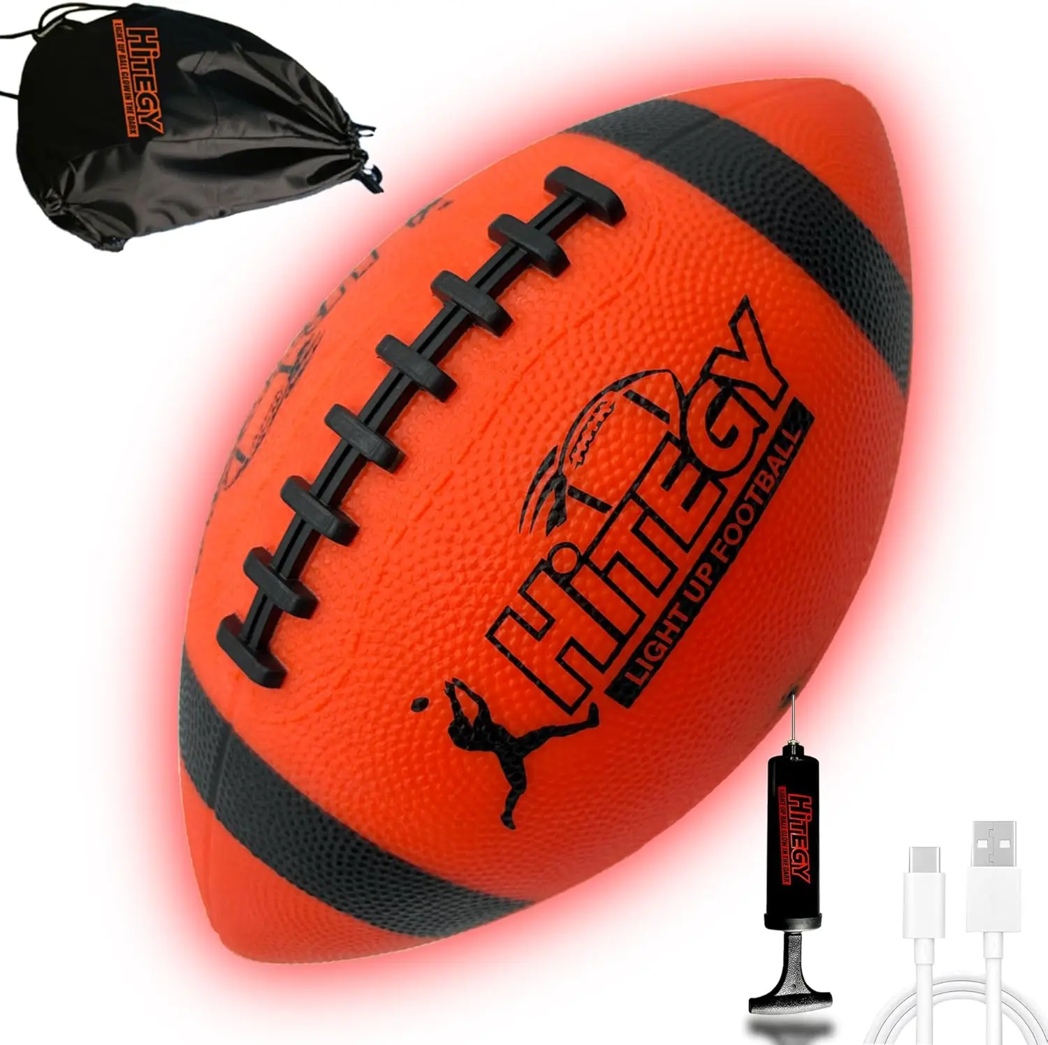 

Glow in the Dark Football - USB Rechargeable, Size 6, Impact-Activated LED, Includes Pump & Cable