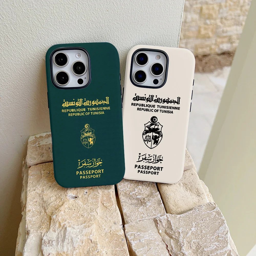 

Чехол для телефона Tunisia Passport для iPhone 17, 16, 15, 14, 13, 12, 11 X XS XR XSMAX 7 8 Air Pro Max Plus, роскошная двухслойная задняя крышка