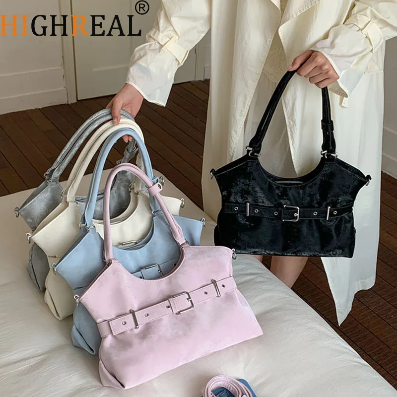 

Retro Belt Buckle Motorcycle Shoulder Bag Large Capacity Versatile Crossbody Bag For Commuting American Casual Underarm Bag