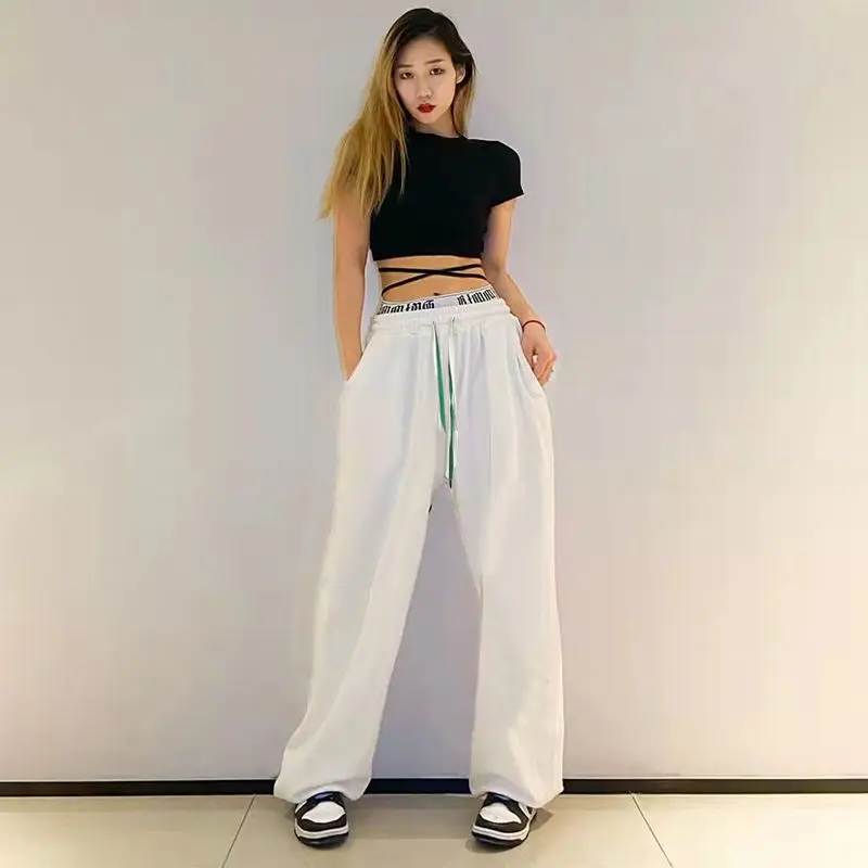 Women Clothes Trend Lacing Solid Color Loose Elastic Waist Harem Spring Street Casual Patchwork High Waist Sweatpants Autumn