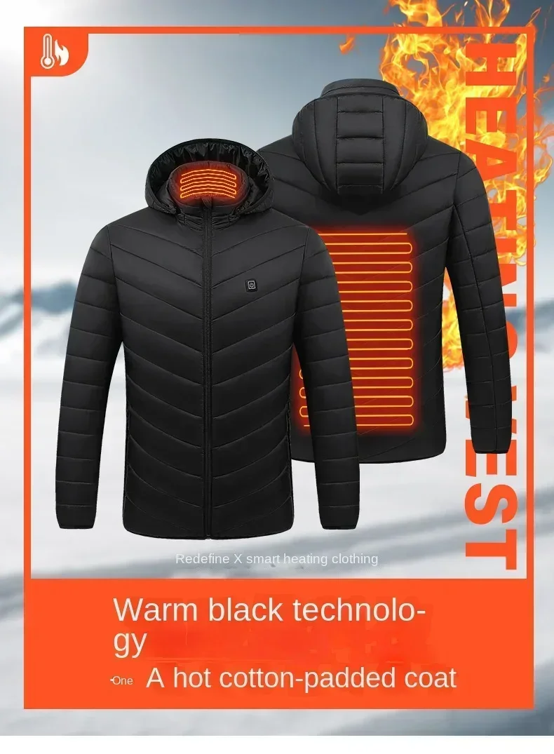 Men USB Electric Battery Heated Jackets cycling Long Sleeves Heating Hooded Coat Jackets Warm Winter Thermal Cotton clothe