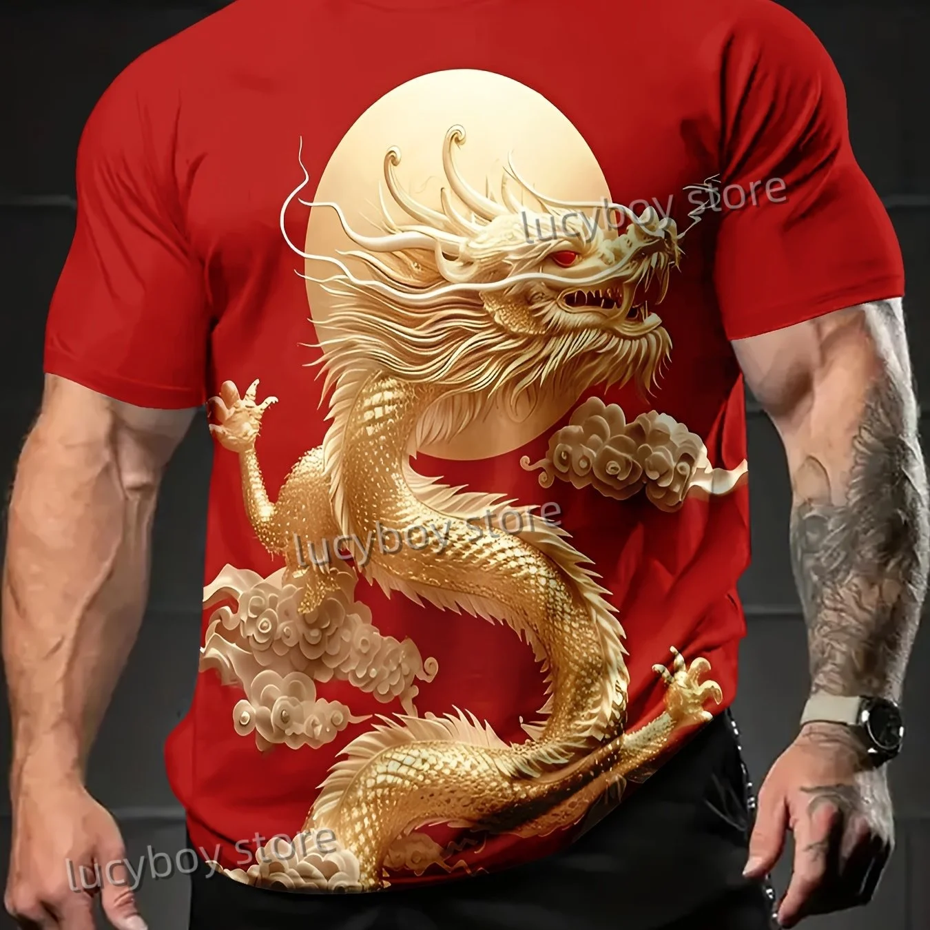 

Mens Chinese Dragon pattern T-Shirt Man Short Sleeve Sportwear O-NECK T-Shirt Vintage Oversize 2 colors Tees Men Clothes