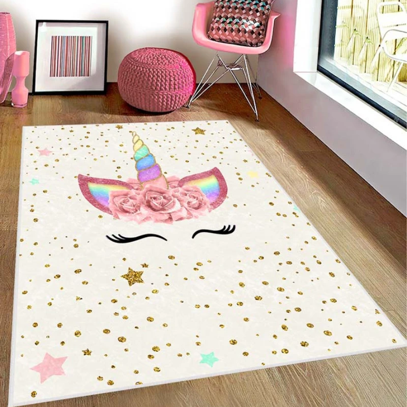 Unicorn Pattern Kids Room Carpet Game Mat Childrens Rug Cute Rugs and Carpets for Home Living Room  Room Decoration Teenager