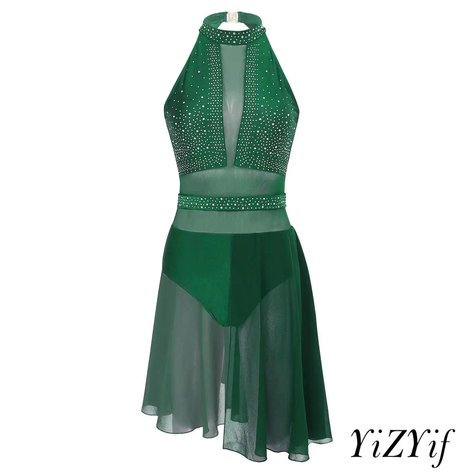

‌Breathable Lyrical Dance Dress Costume for Womens Sleeveless Built-in Briefs Flowy Chiffon Skirt for Modern Dance Competition