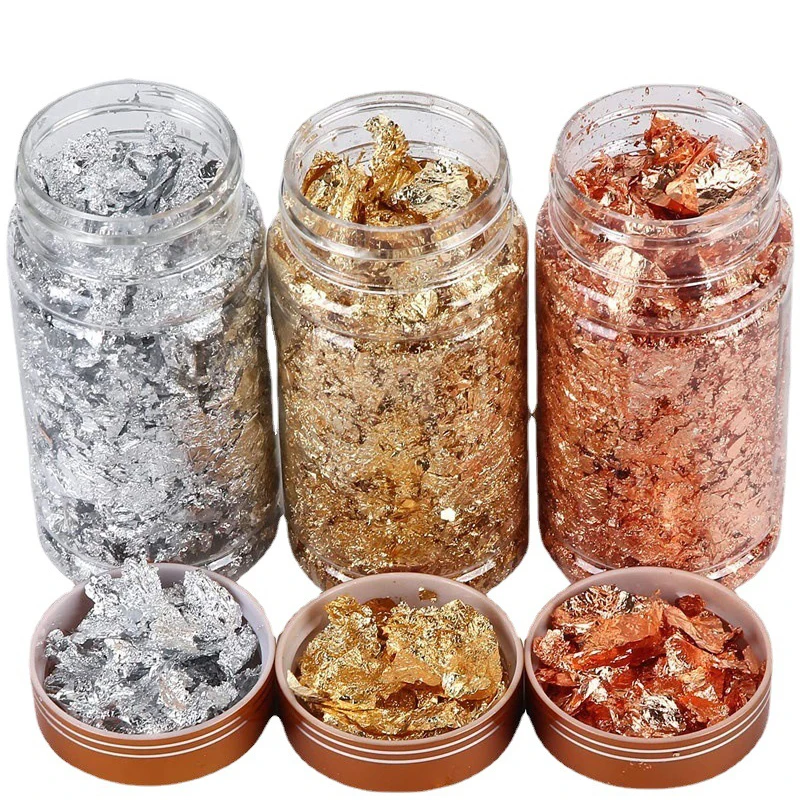 1 Bottle Gold Foil Fragments Nail Art Decorations Gold/Silver/Champagne Foil Flakes For Manicure Gold Leaf Arts Craft Paper deco
