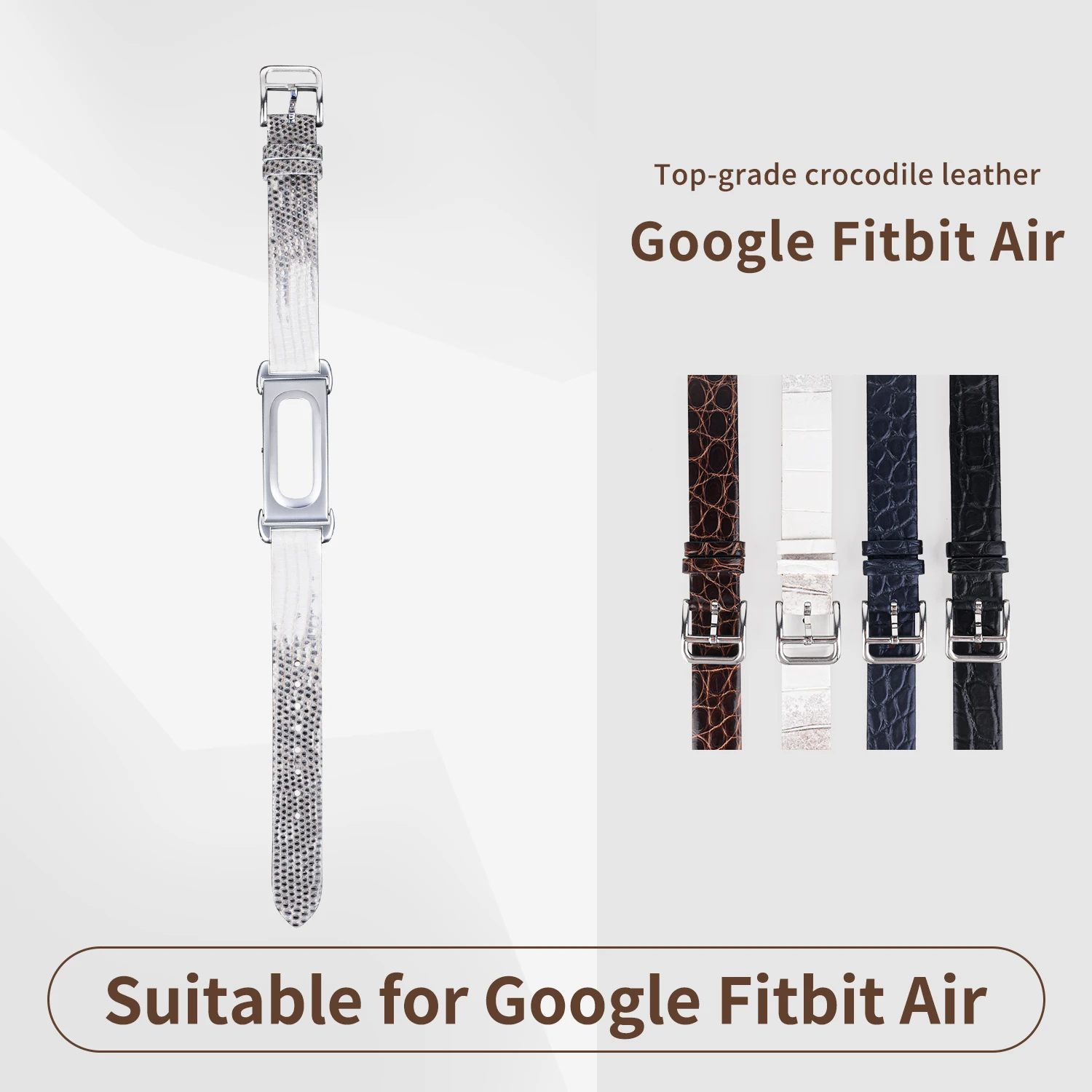 NEW Lizard Skin Crocodile Leather Watch Strap+Case for Google Fitbit Air  Wristband Bracelet 14mm Width Band Accessory