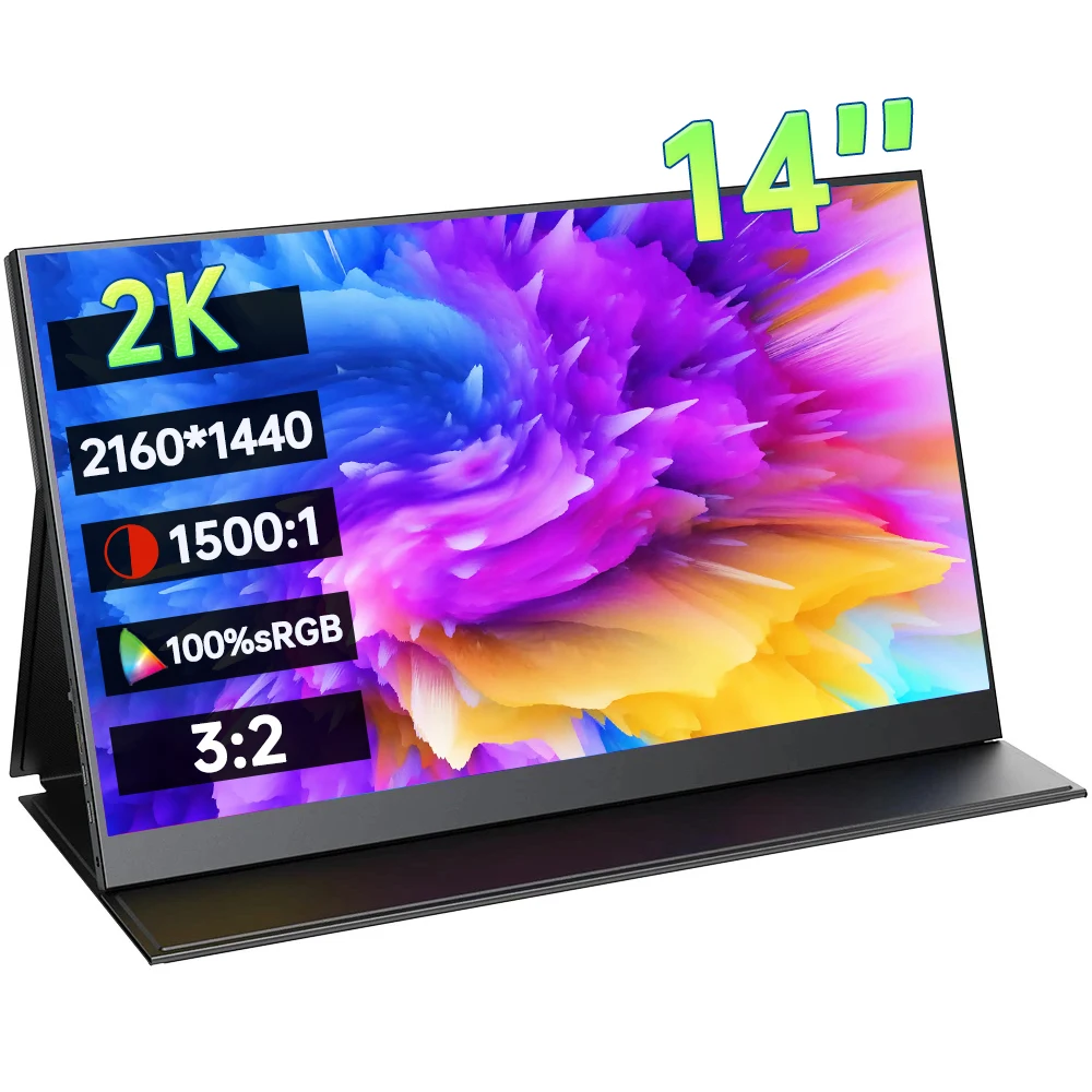 

14 Inch 2K QHD Portable Monitor 2160*1440P 3:2 HDR 1500:1 300Nit IPS Screen Gaming Display For PC Laptop Xbox Switch PS4/5 Phone