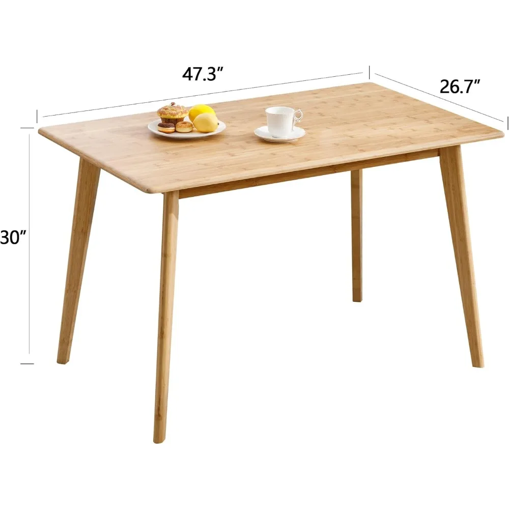 Esstisch, rechteckig, für Küche und Esszimmer, 100 % massives Bambusholz, quadratischer Mid-Century-Tisch für kleine Räume, 47 Zoll, Natur