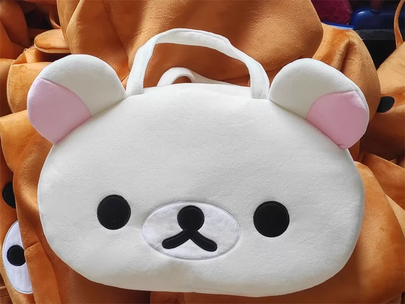 Rilakkuma Korilakkuma Plush Tote Bags for Women Cute Large Shoulder Bags White Bear Head Anime Kawaii Travel Hand Bag Handbag