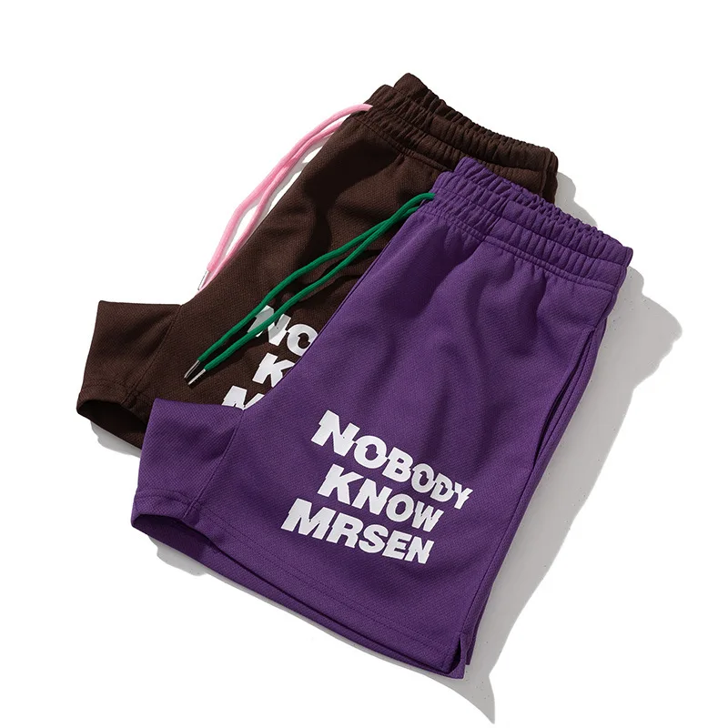 2025 Summer American men's knee length breathable quarter length training loose shorts trendy printed mesh sports shorts