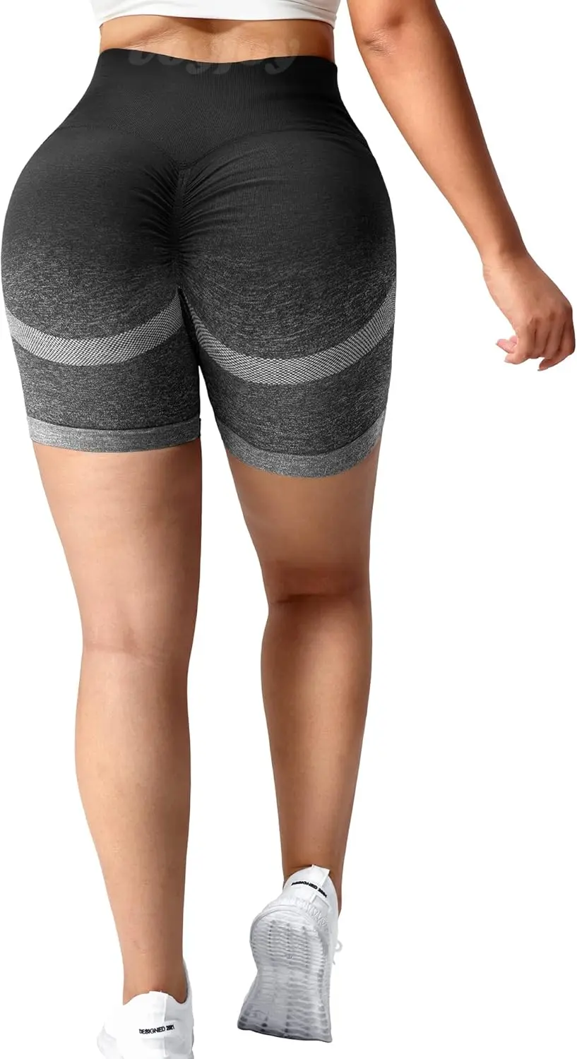 VOYJOY Pantalones cortos sin costuras de cintura alta Pantalones cortos de yoga con fruncido en el trasero Pantalones cortos de gimnasio de contorno