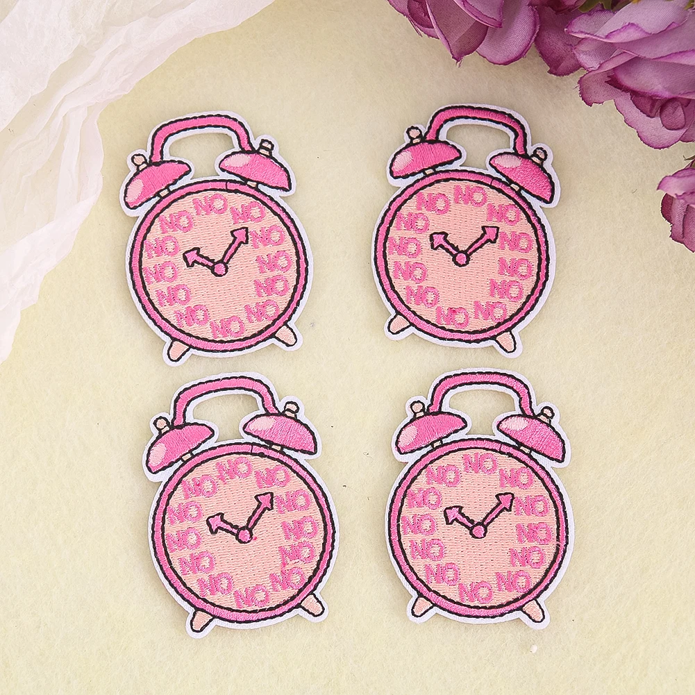 1pcs Cartoon Alarm Clock Embroidery Patch Hot Melt Adhesive Iron on Stickers for Children's Apparel DIY Sewing Decor Accessories