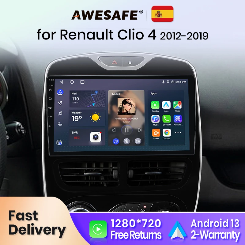 AWESAFE Wireless CarPlay for Apple Android 13 Auto Radio for Renault Clio 4 2012 2013 2014-2016 Multimedia Screen Stereo GPS