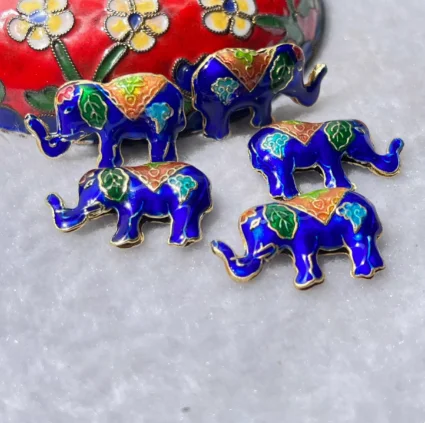 5Pcs DIY Enamel Filigree Cloisonne Elephant Beads Earrings Pendants Jewelry Making Findings Chinese Intangible Cultural Heritage